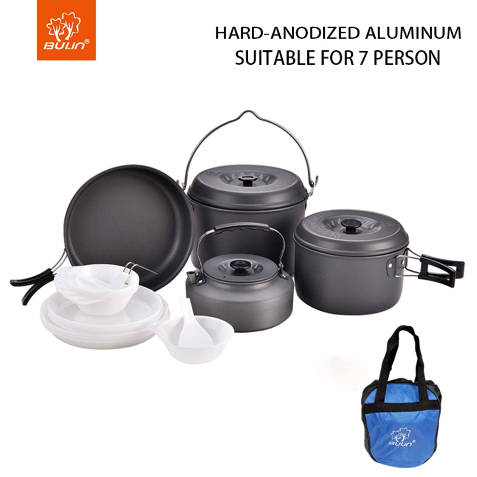 Bulin 13Pcs Camping Cookware Mess Kit, Nonstick Backpacking Cooking Set, Outdoor Cook Gear For Family Hiking, Picnic Lightweight