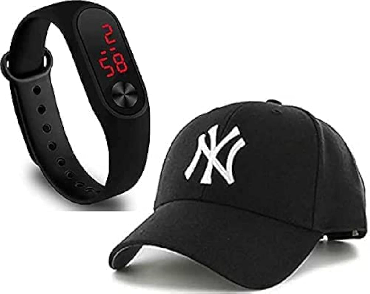 Selloria Black Dial Digital Black Baseball Embroidered Cap For Boys Mens,Kids