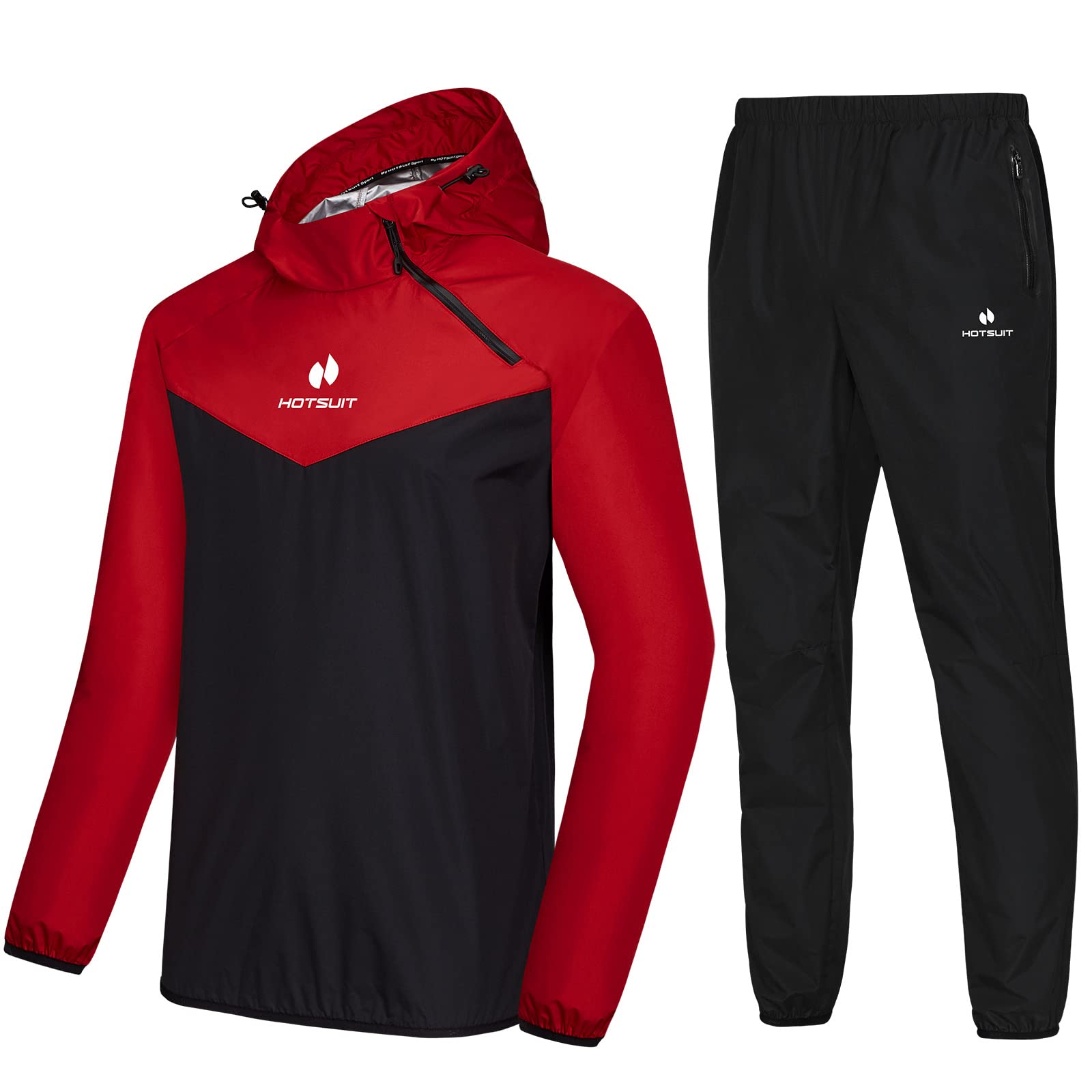 HOTSUIT Sauna Suit for Men & Women Sweat Suit Sauna Jacket Pant Gym Workout 7 Colors, Red, XXL