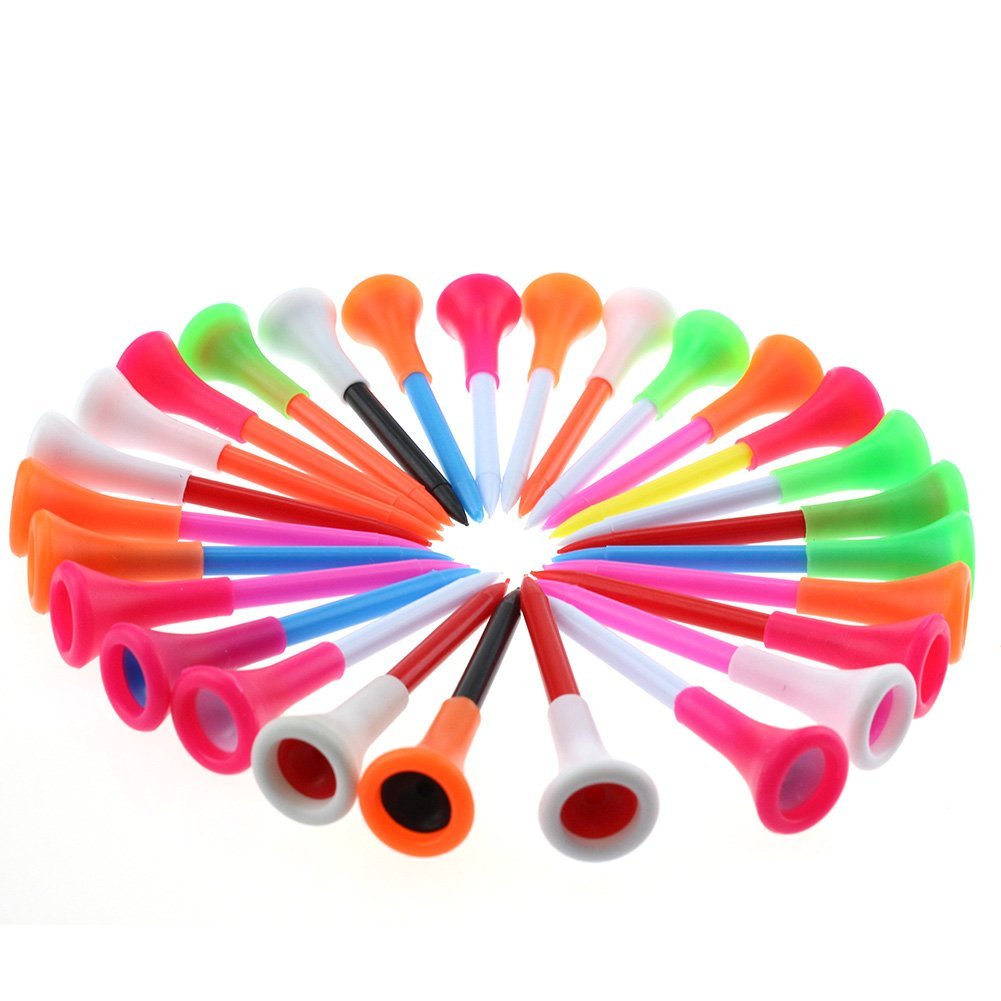 Rubber Cushion Top Plastic Golf Tees Mixed Colors Pack Of 50Pcs (2-3/4'')