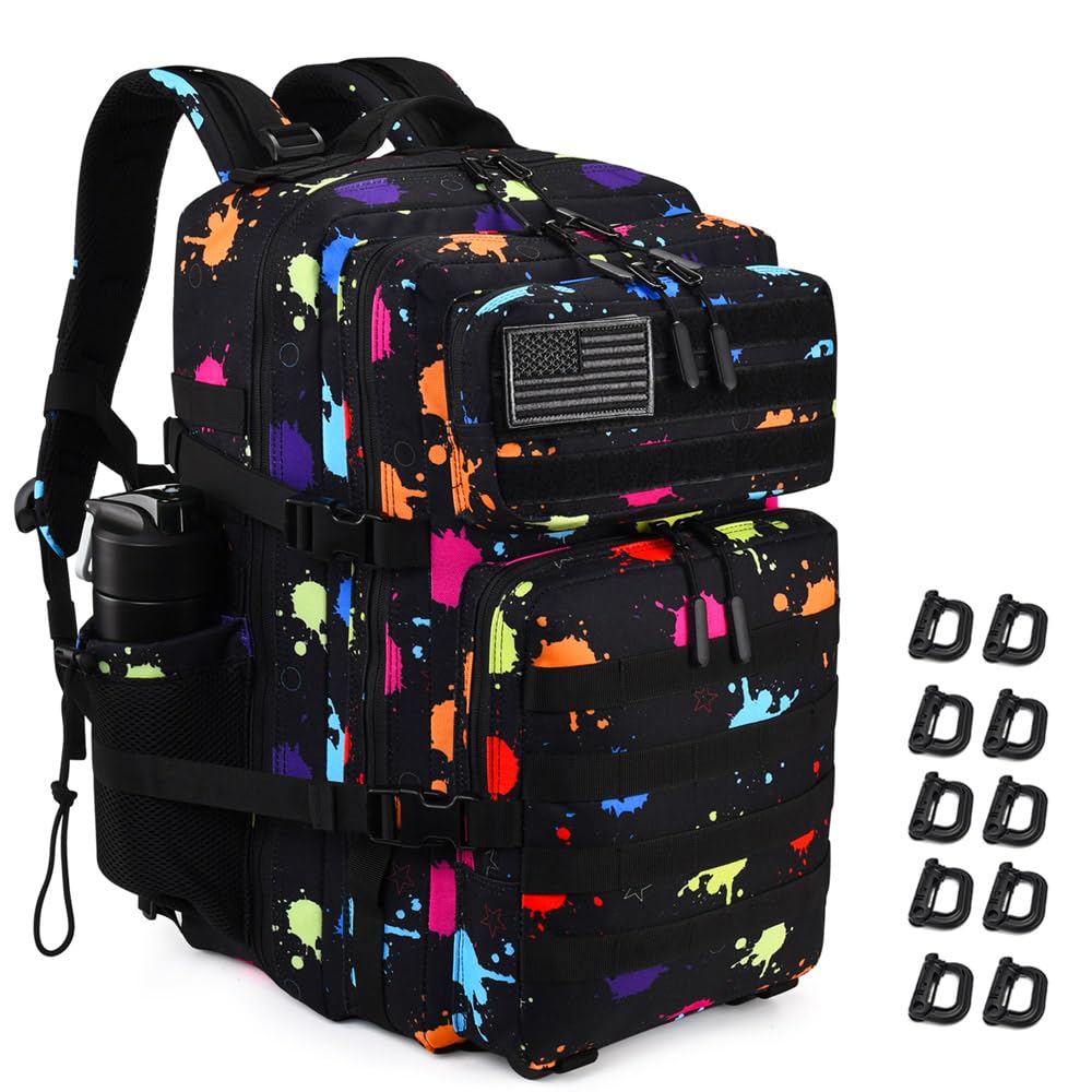 R.SASR Military Tactical Backpack 45L Large Tactical Backpack for Men, Hiking Rucksack With Bottle Holder (Fluorescent Tie Dye)