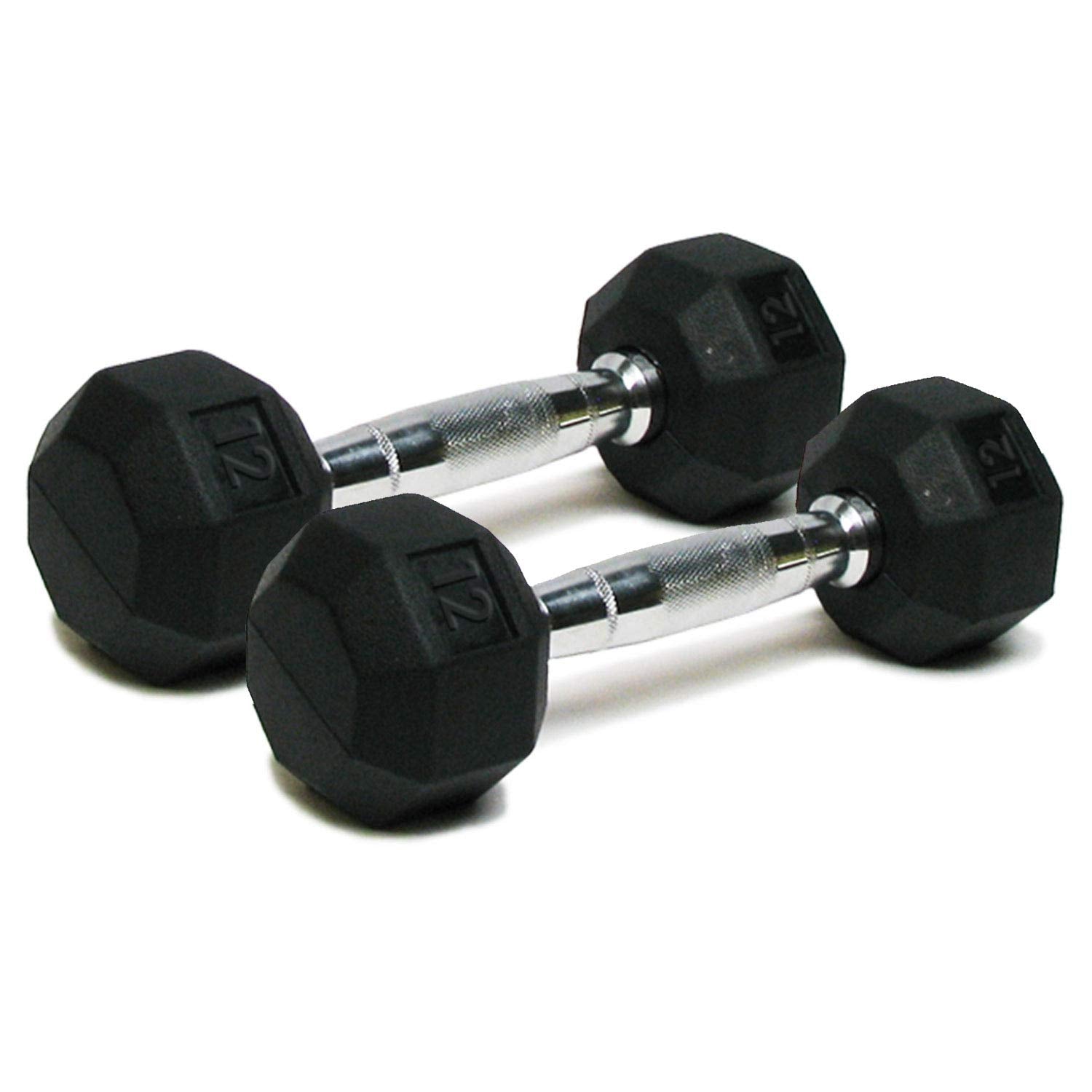Spri Dumbbells Hand Weights Set Of 2-12 Lb Rubber Hex Chrome Handle Exercise & Fitness Dumbbell For Home Gym Equipment Workouts 