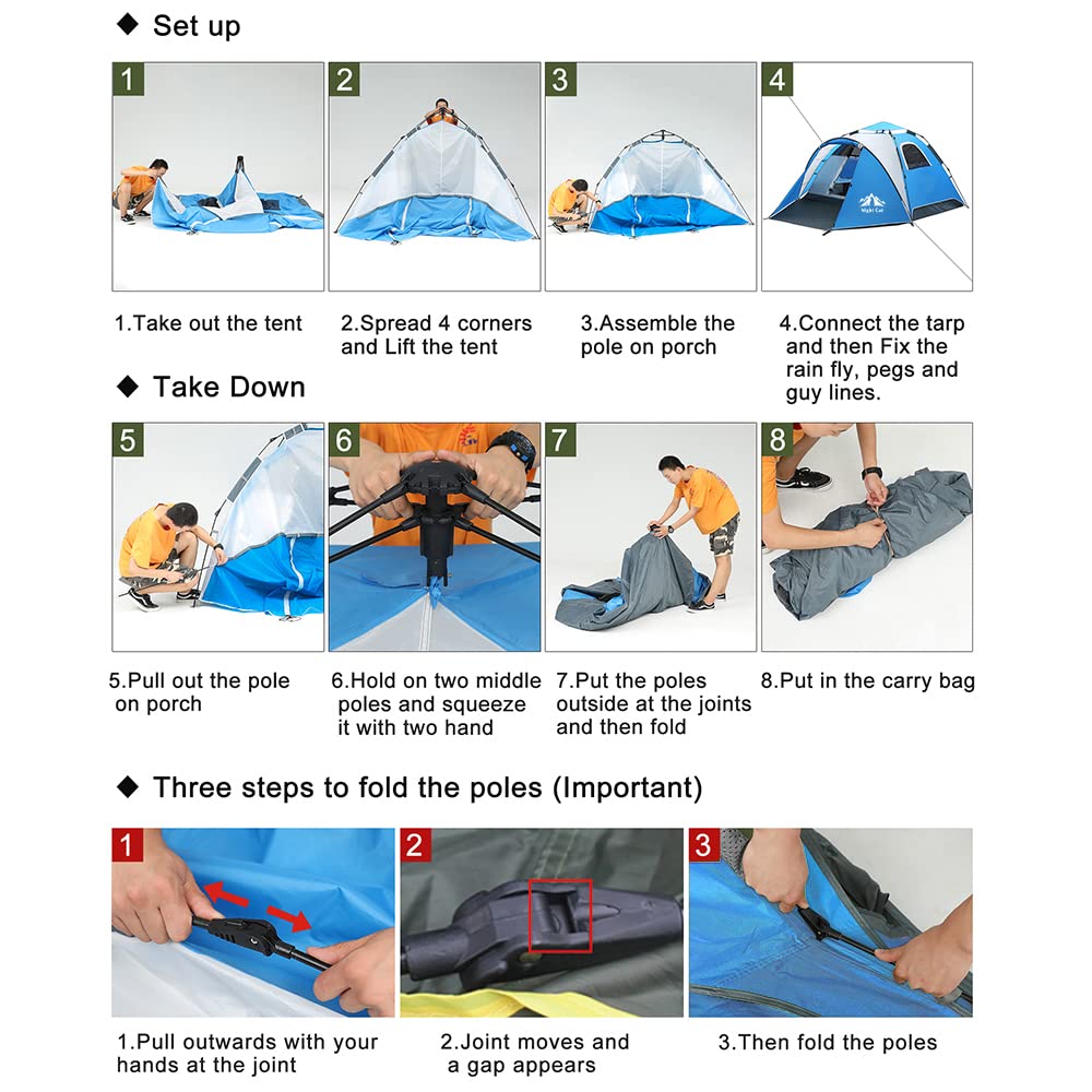 Night Cat Pop Up Tent 2-3 Persons Instant Set Up Tent with Footprint Tarp & Porch, Automatic Double Layer Waterproof Camping Ten