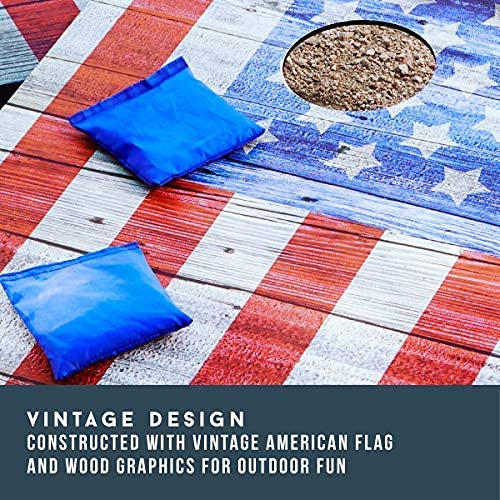 Hammer + Axe Bean Bag Cornhole Set Game American Flag Edition Includes- 8 Bean Bags, Two Regulation Quality 3X2 Boards