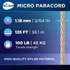 Teceum Micro Paracord - Beige - 1.18 Mm X 125 Ft - Micro Utility Cord - Thin Braided Paracord Rope Nylon Polyester - Wind Chime