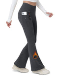 MAGCOMSEN Fleece Lined Pants Women Water Resistant Warm Thick Flare Leggings for Women Cold Weather Walking Ski Grey XL