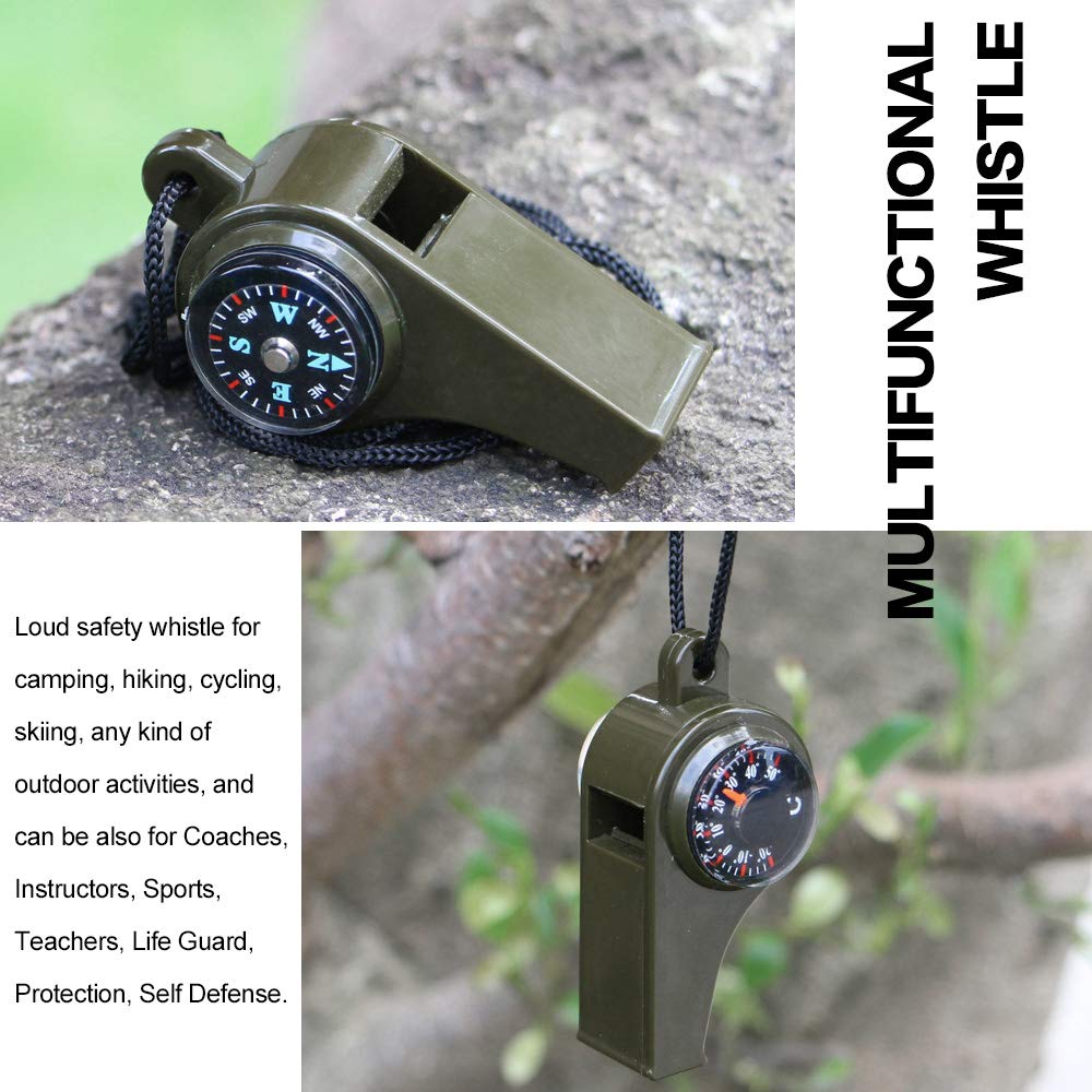 Meinvshe 4 Pack Emergency Survival Whistle, 3-In-1 Emergency Whistles With Compass And Thermometer, Loud Safety Whistle With Lan