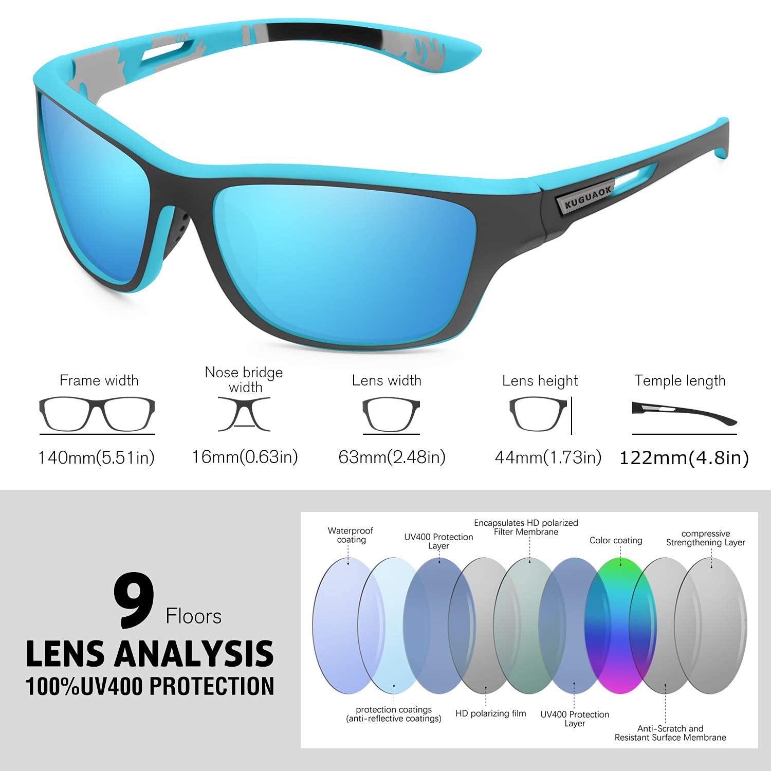 Kuguaok Polarized Sports Sunglasses For Men Driving Cycling Fishing Sun Glasses 100% Uv Protection Goggles