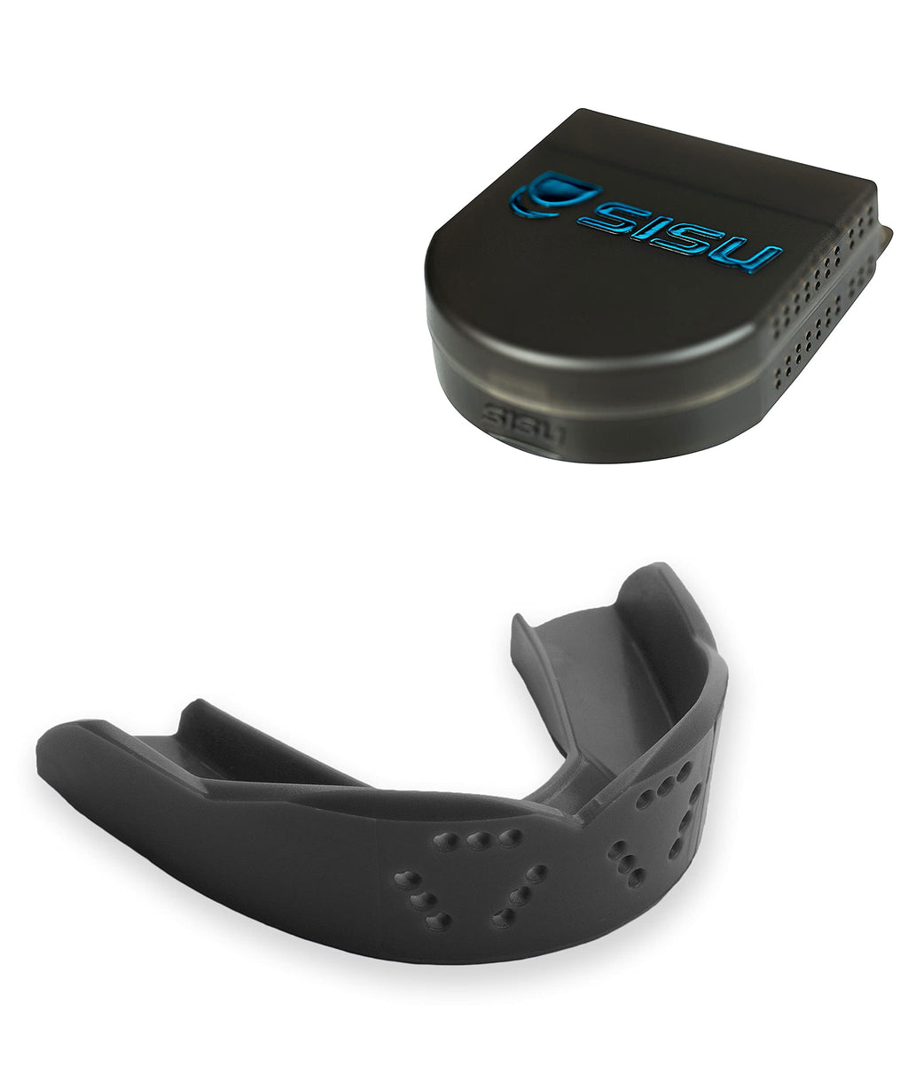 Sisu 3D Mouthguard, Charcoal Black With Case - 2.0Mm Thin - For Athletes Over 5    Tall - Pre-Formed For Custom-Molded Fit - Rem