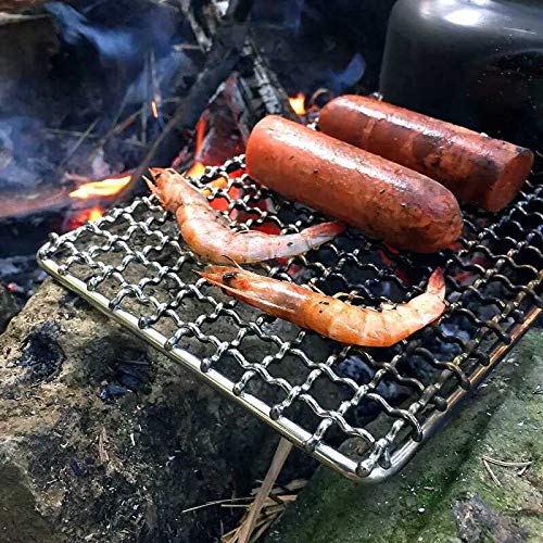 Rayeeley 2-Pack Stainless Steel Mesh Camping Grill, Bushcraft Grills Backpacker Barbecue Grills, Campfire Cooking Bbq Grate, Hig