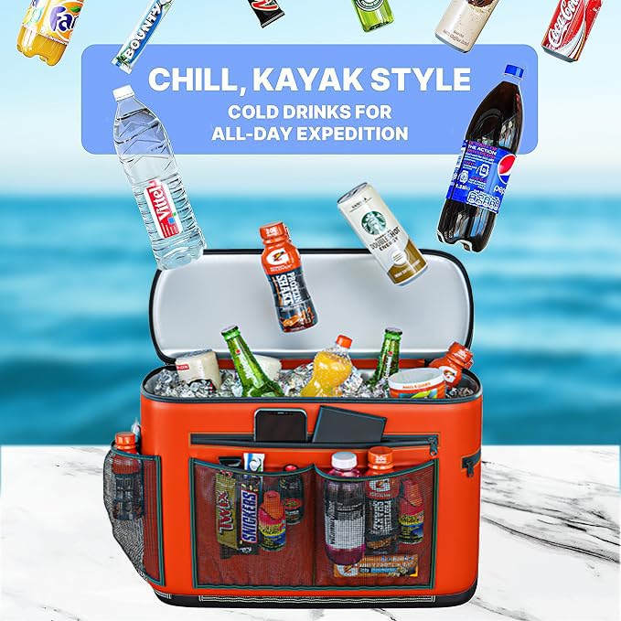 Skywin Kayak Cooler Behind Seat - Waterproof Kayak Seat Back Cooler- Compatible With Lawn-Chair Style Seats, Kayak Accessories S