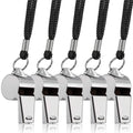 Finegood 5 Packs Stainless Steel Whistle, Loud Metal Whistle With Lanyard For Referees Coaches Lifeguards Survival Emergency Foo
