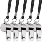 Finegood 5 Packs Stainless Steel Whistle, Loud Metal Whistle With Lanyard For Referees Coaches Lifeguards Survival Emergency Foo