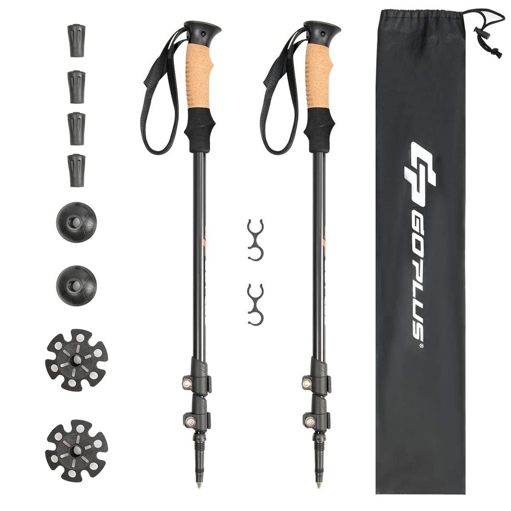 Goplus Trekking Poles, 2 Pack Adjustable Anti-Shock Hiking Walking Climbing Sticks, Lightweight Aluminum 7075 With Carry Bag