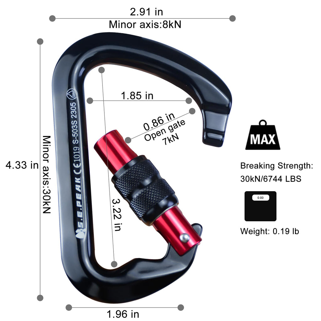 Sepeak Uiaa Ce 30Kn Locking Climbing Clips, Professional Ce Heavy Duty Screwgate Clip For Outdoor Climbing, Mountaineering, Rapp
