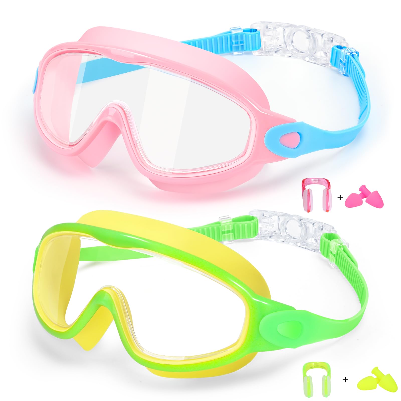 EverSport Goggles for Kids 6-14, 2 Pack Swimming Goggles, Clear Vision Anti-fog Pool Swim Goggles with Nose Cover Wide View Wate