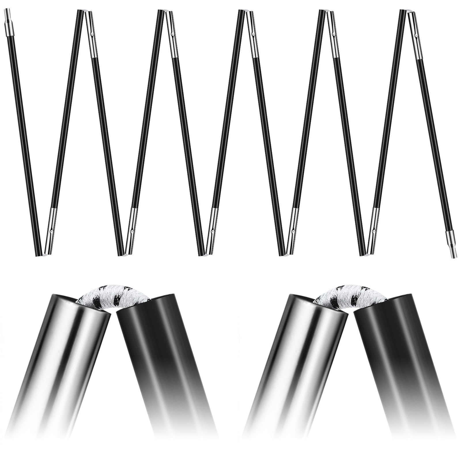 Yaocom 2 Pcs 14.5ft 8.5mm Fiberglass Tent Poles Replacement Pre Assembled Black Tent Poles Camping Rod Parts for Hiking Outdoor 