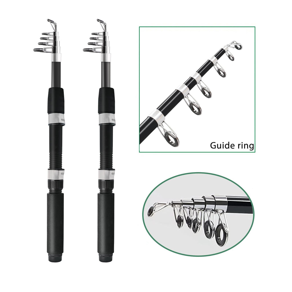Fishing Pole Combo, 6.9Ft 2Pcs Telescopic Rods Set, Collapsible Carbon Fiber Fishing Rods, 2Pcs Spinning Reel Set With Carrier B