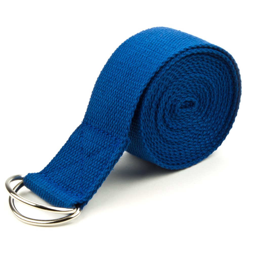 Crown Sporting Goods 10 ExtraLong Cotton Yoga Strap with Metal DRing (Blue)