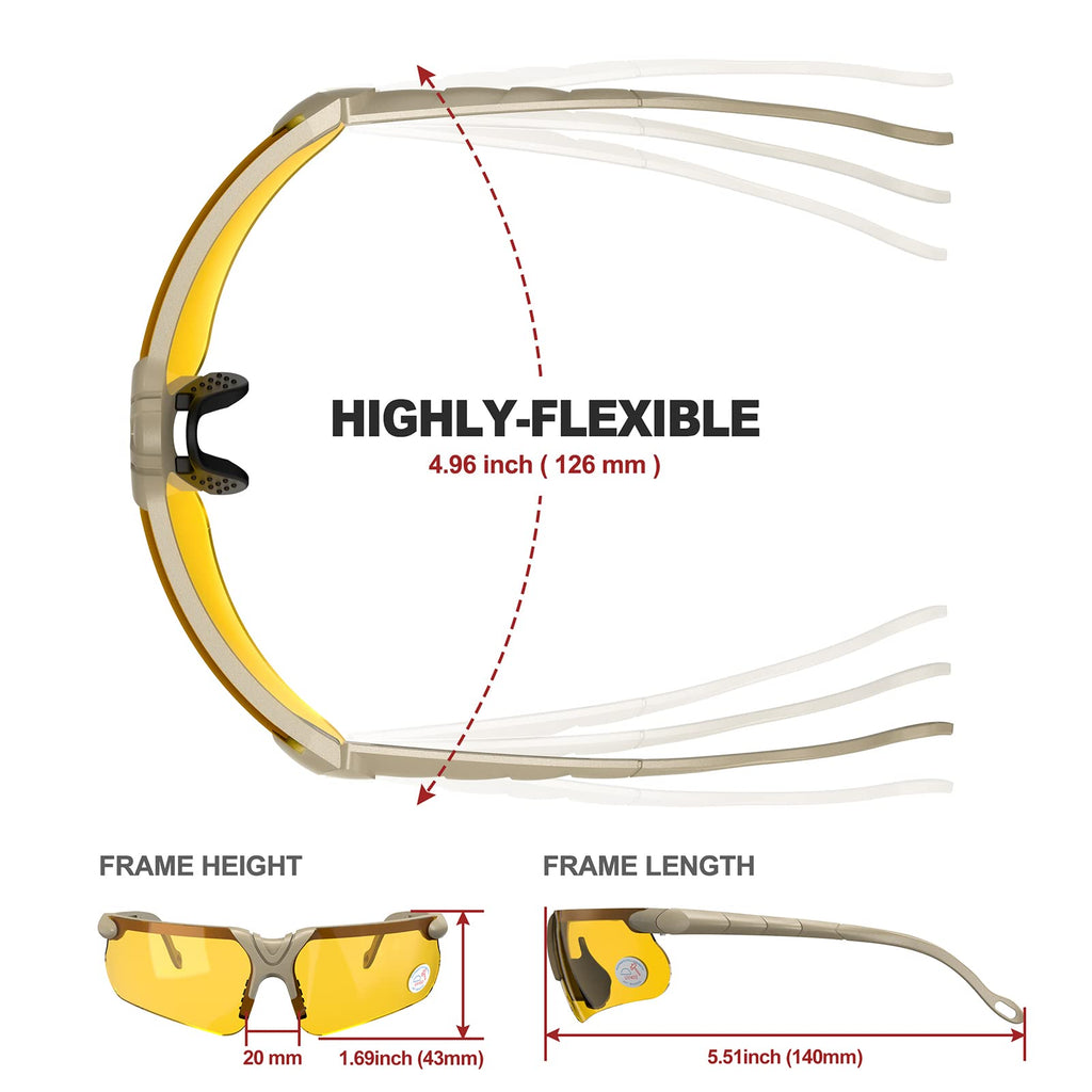 Xaegistac Shooting Glasses With Case Anti Fog Hunting Safety Glasses For Men Women (Yellow Lens-Khaki Frame)