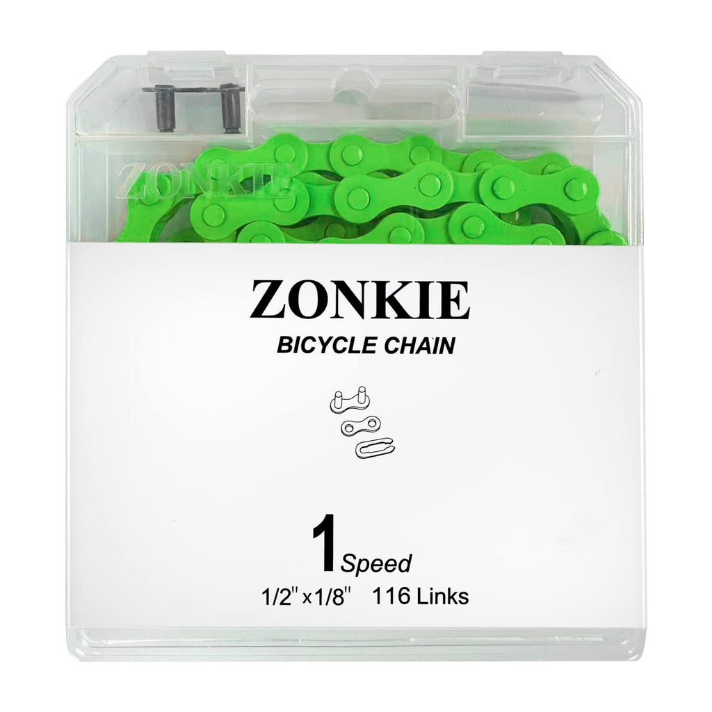 Single-Speed Bicycle Chain, 1-Speed Bike Chain, Multicolour, 1/2 X 1/8 Inch, 116 Links (116L, Green, 1)