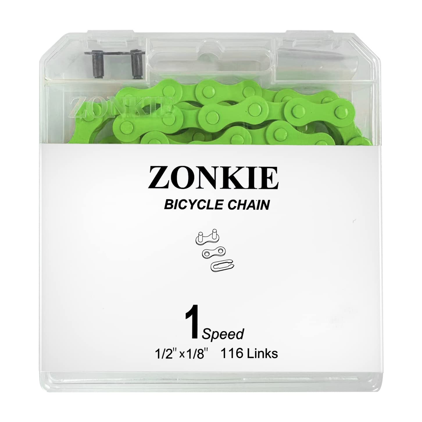 Single-Speed Bicycle Chain, 1-Speed Bike Chain, Multicolour, 1/2 X 1/8 Inch, 116 Links (116L, Green, 1)
