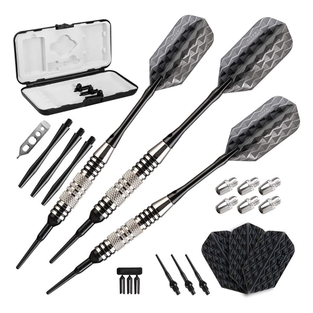 Viper Bobcat Adjustable Weight Soft Tip Darts With Storage/Travel Case: Nickel Silver Plated, Black Rings, 16-19 Grams
