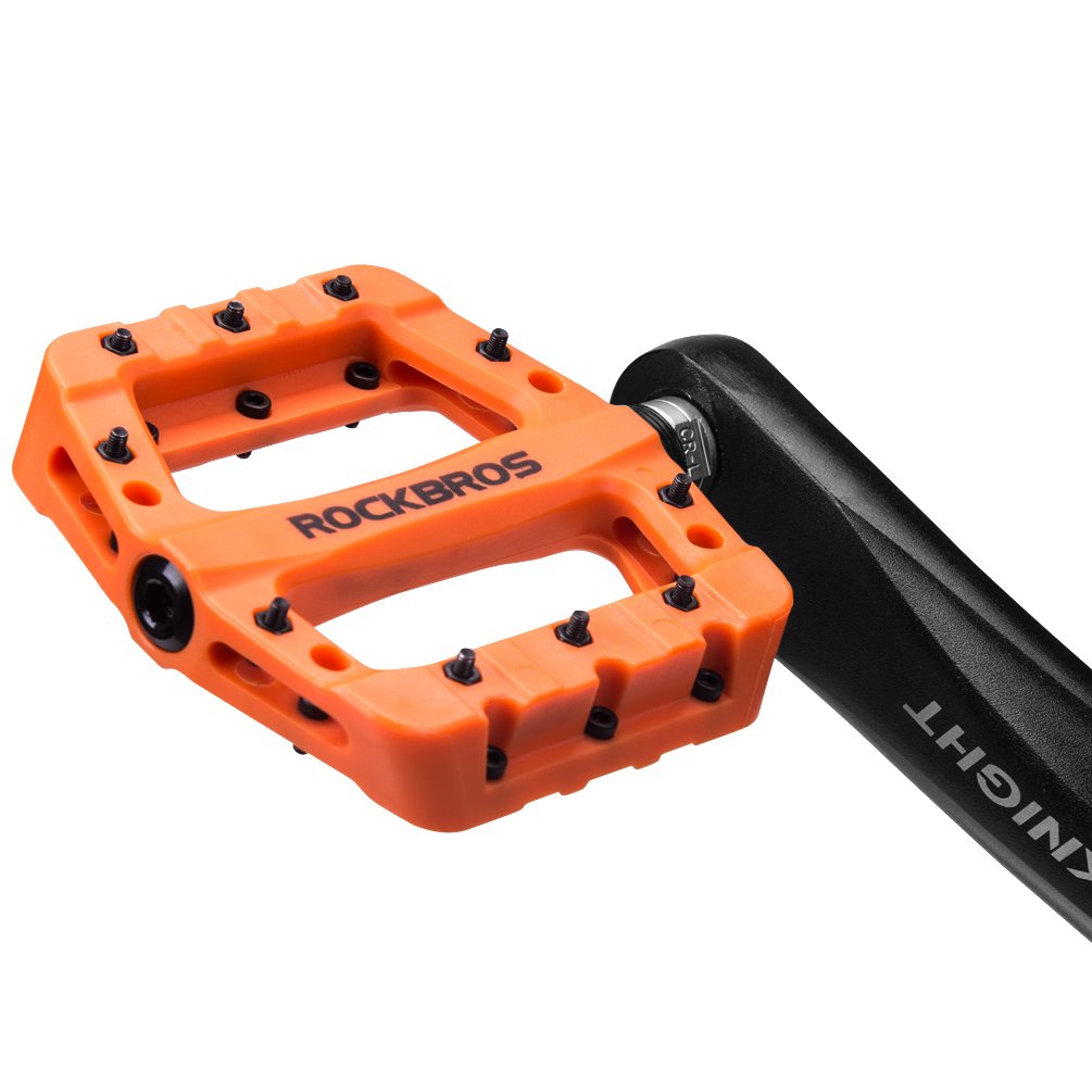 Rockbros Lightweight Mountain Bike Pedals Nylon Fiber Bicycle Platform Pedals For Bmx Mtb 9/16'' Orange