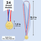 Juvale 24 Pack Gold Winner Medals For Kids And Adults - Participation Awards With 15.3-Inch Red, White, And Blue Neck Ribbons Fo