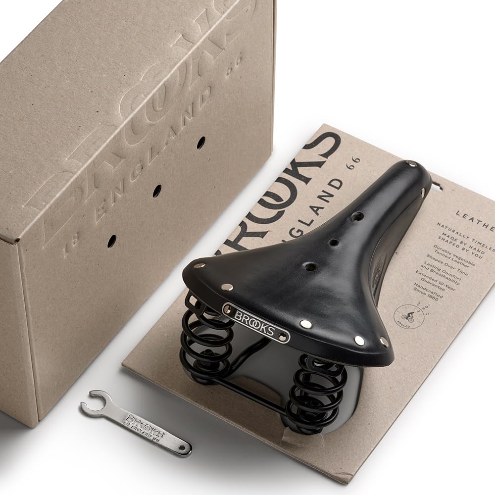 Brooks England Flyer, Touring Leather Handmade Bike Saddle With Suspension Springs, Black, One Size