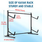 Lxvooee Kayak Storage Rack, Heavy Duty Freestanding Kayak Rack For 2 Kayaks, Canoe, Surfboard And Paddle Board Adjustable Kayak