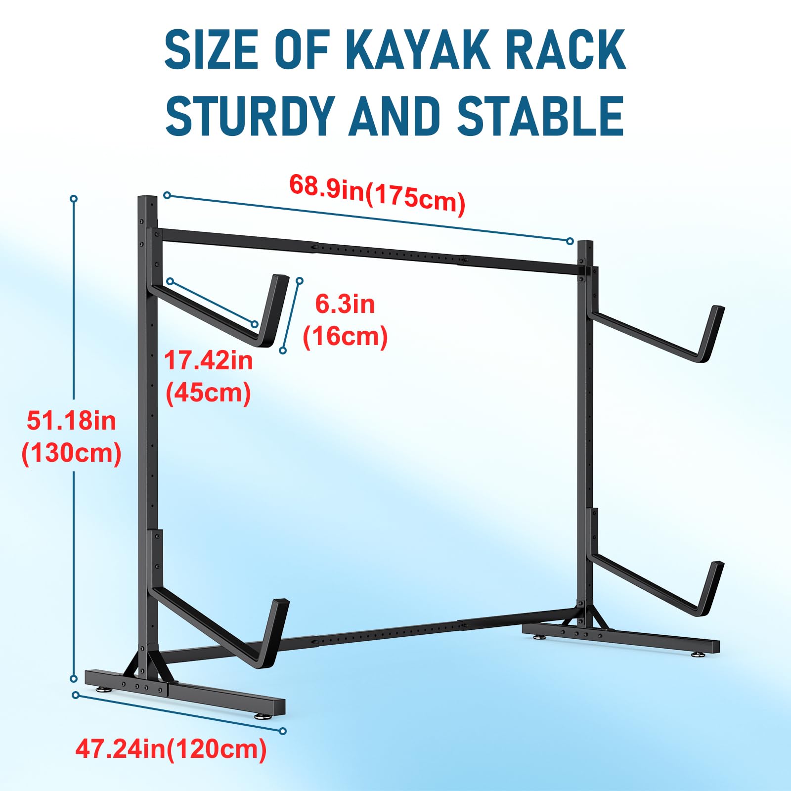 Lxvooee Kayak Storage Rack, Heavy Duty Freestanding Kayak Rack For 2 Kayaks, Canoe, Surfboard And Paddle Board Adjustable Kayak