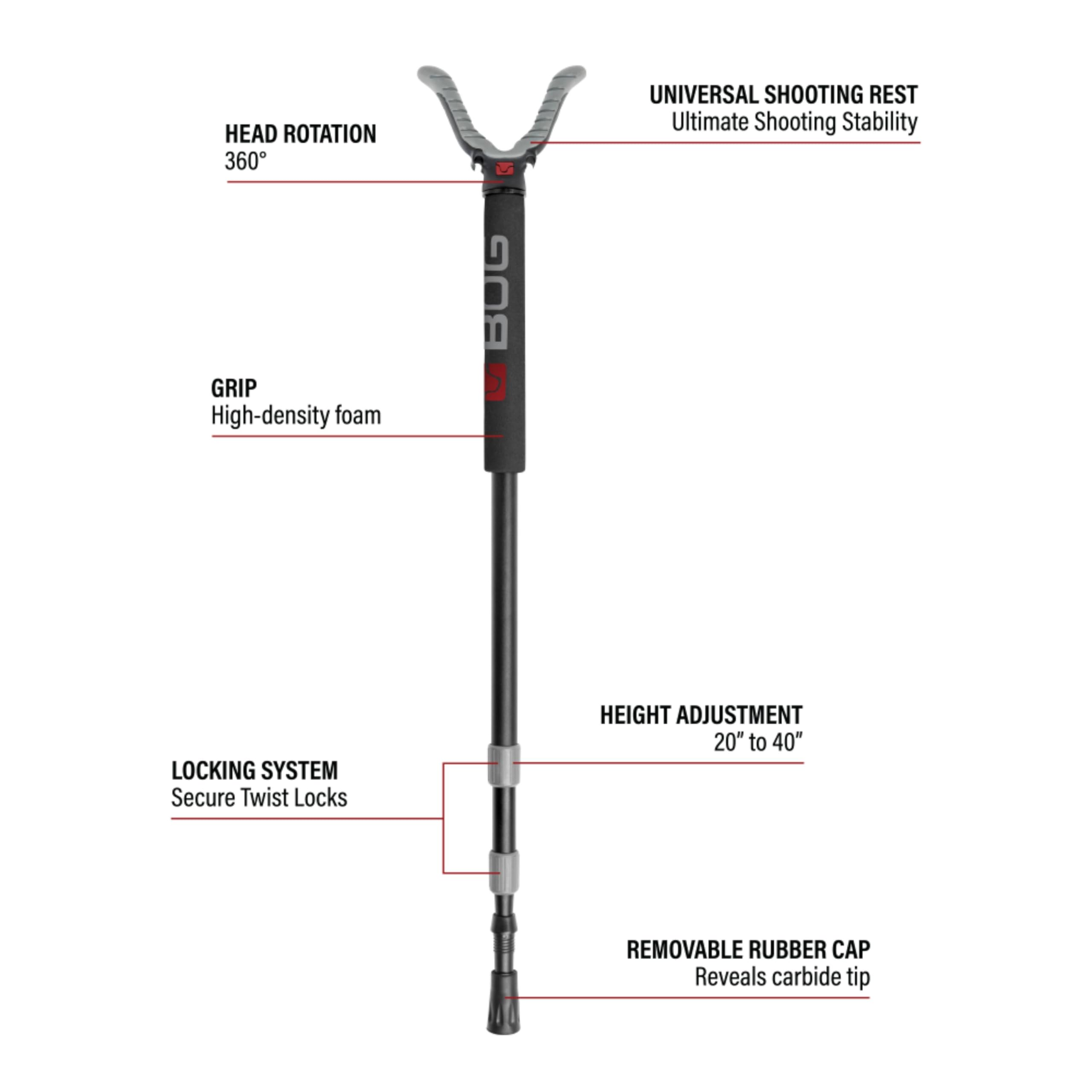 Bog Havoc Monopod Shooting Rest With Lightweight Aluminum Construction, High Density Foam Grip, Twist-Style Locking Leg, And Non