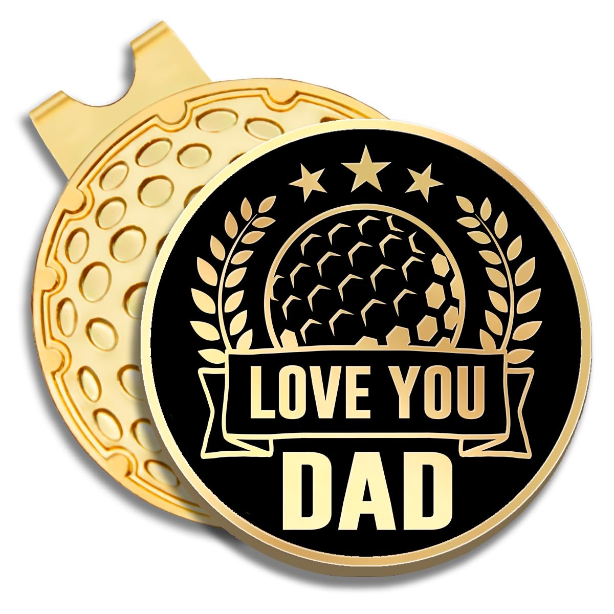 Geygie I Love You Dad Black Gold Golf Ball Marker With Magnetic Hat Clip, Golf Accessories For Men, Golf Gift For Dad From Son D