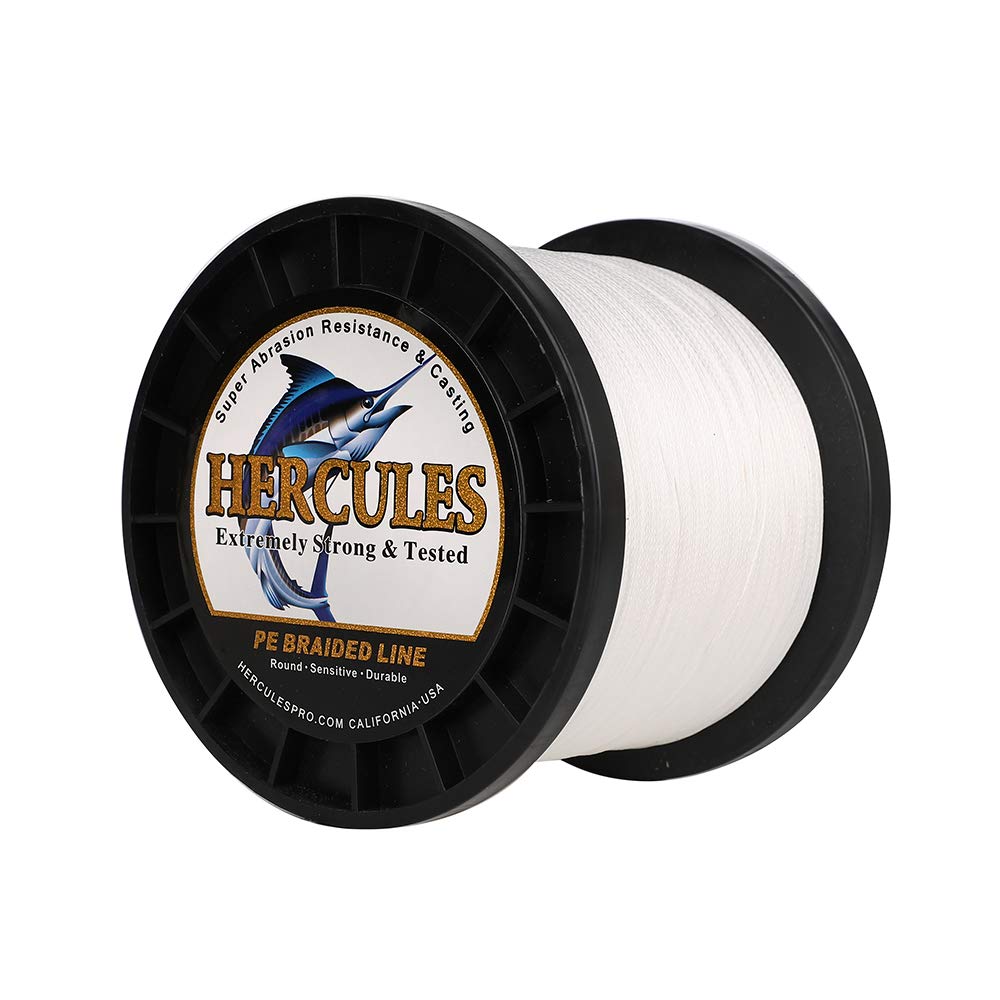 Hercules Braided Fishing Line 1500M 1640Yds 10Lbs-200Lbs Pe Superline 8 Strands (White 120Lb/54.5Kg 0.58Mm)