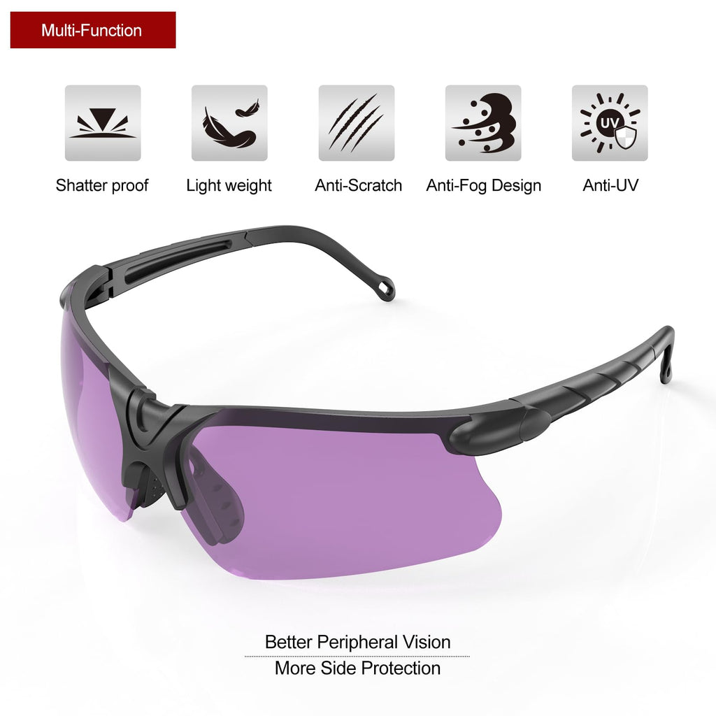 Xaegistac Shooting Glasses With Case Anti Fog Hunting Safety Glasses For Men Women (Purple Lens Black Frame)