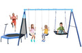 Metal Swing Sets with 47 Trampolines, Playground Swing-Sets for Backyard, 35 Square Swing, 2 * 14 Shape Belt Swing, 500lbs Heavy