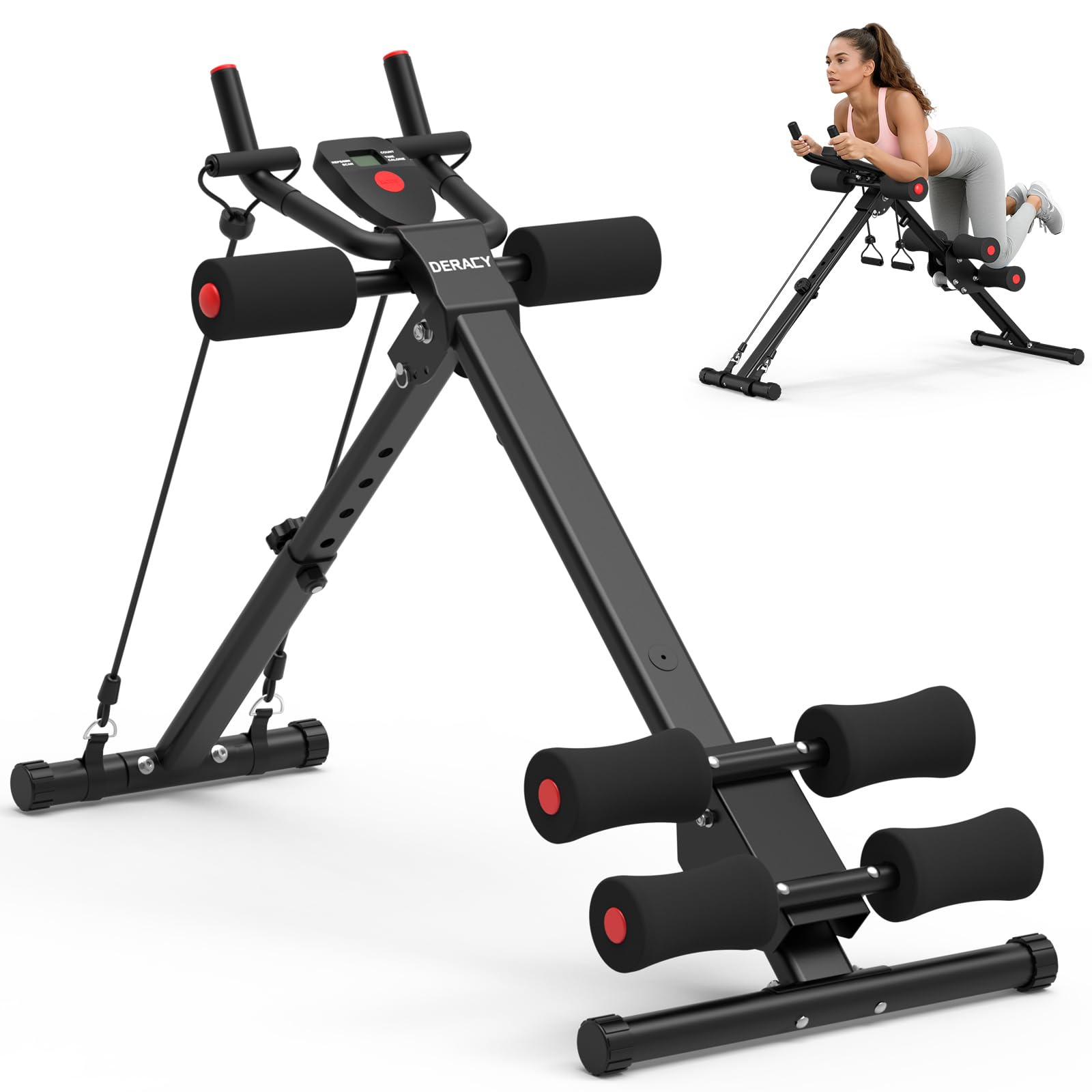 DERACY Ab Workout Machine Adjustable Ab Trainer Abdominal Trainer for Home Gym Foldable Ab Crunch Machine for Core 440 LBS (Blac