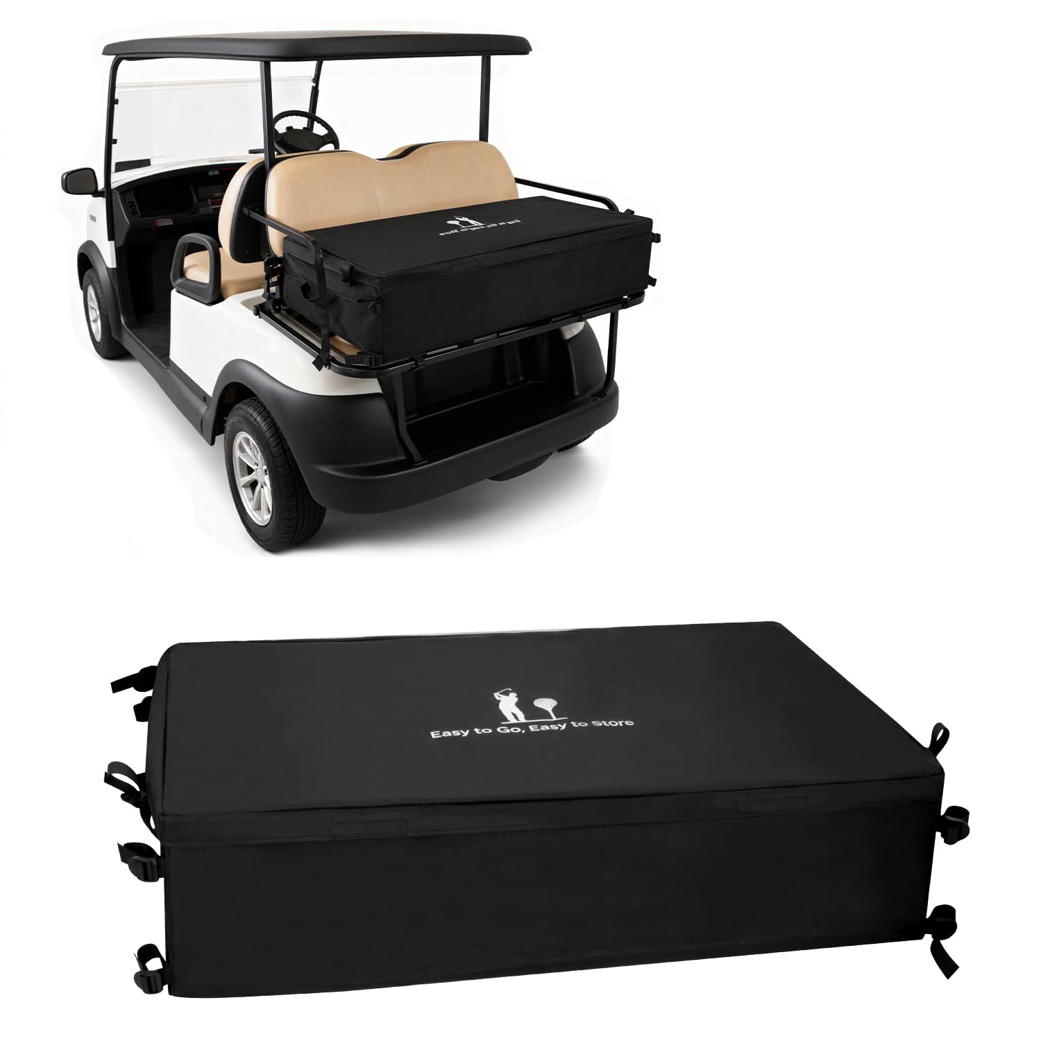 Golf Cart Storage Bag, Golf Cart Accessories Compatible with Yamaha, Club Car, EZGO, Cargo Box with Strong Buckles & Adjustable 