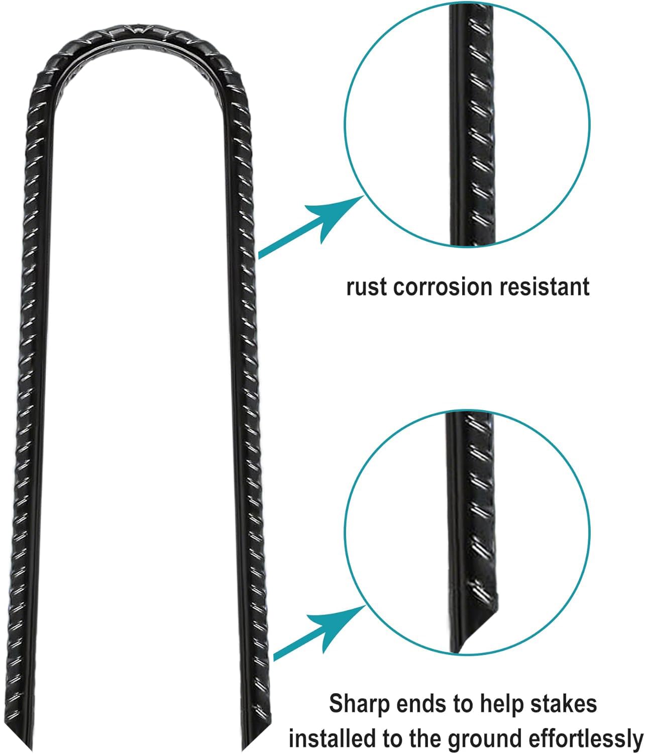 Eurmax Usa U-Shaped-Rebar-Stakes-12-Inch, Ground Stakes Heavy Duty Trampoline Stakes Rebar Galvanized For Camping Tent Trampolin