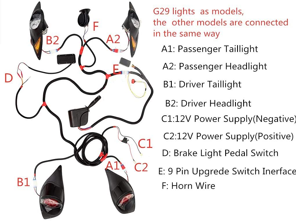 10L0L Golf Cart Headlights Tail Light Kits (12V) Fit Yamaha G29 Ydr Drive 2007Up With Turn Signals Switch Horn Brake Lights Harn