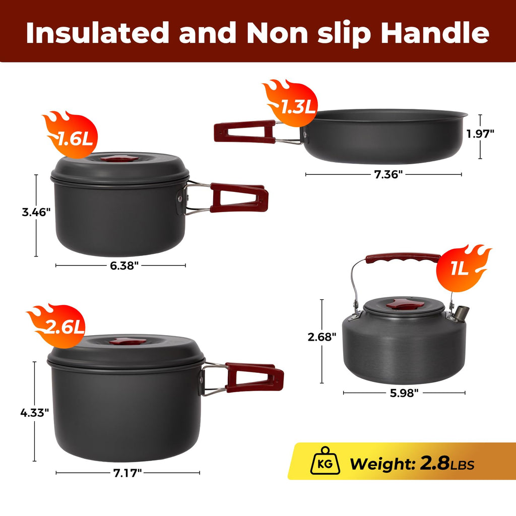 Bulin Camping Cookware Mess Kit, Nonstick Backpacking Cooking Set, Outdoor Cook Gear For Family Hiking, Picnic Lightweight Cookw