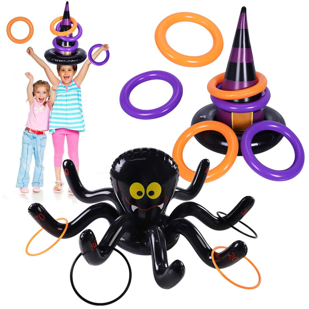 Max Fun Halloween Ring Toss Games Inflatable Spiders Ring Toss Witchs Hat Toss Game For Kids Halloween Party Favors Indoors Outd