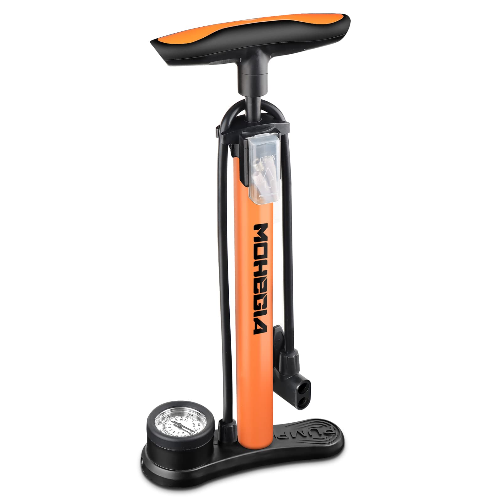 Mohegia Bike Floor Pump With Gauge,Air Bicycle Pump Inflator With High Pressure 160 Psi,Fits Schrader And Presta Valve/Orange