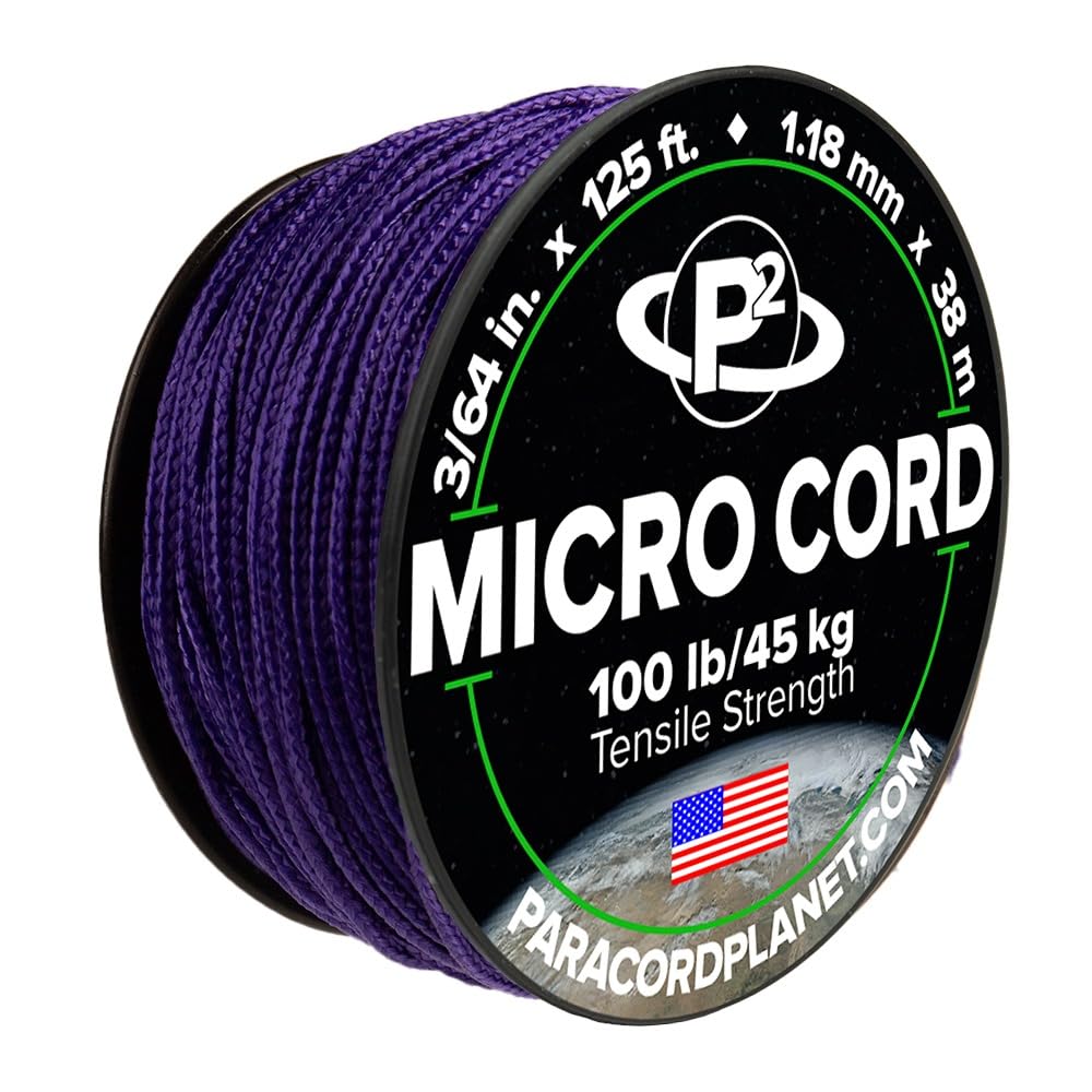 Paracord Planet Micro Paracord - Thin Braided Cord For Crafting, Fishing, And Diy Projects In 125 Ft Spools - Acid Purple