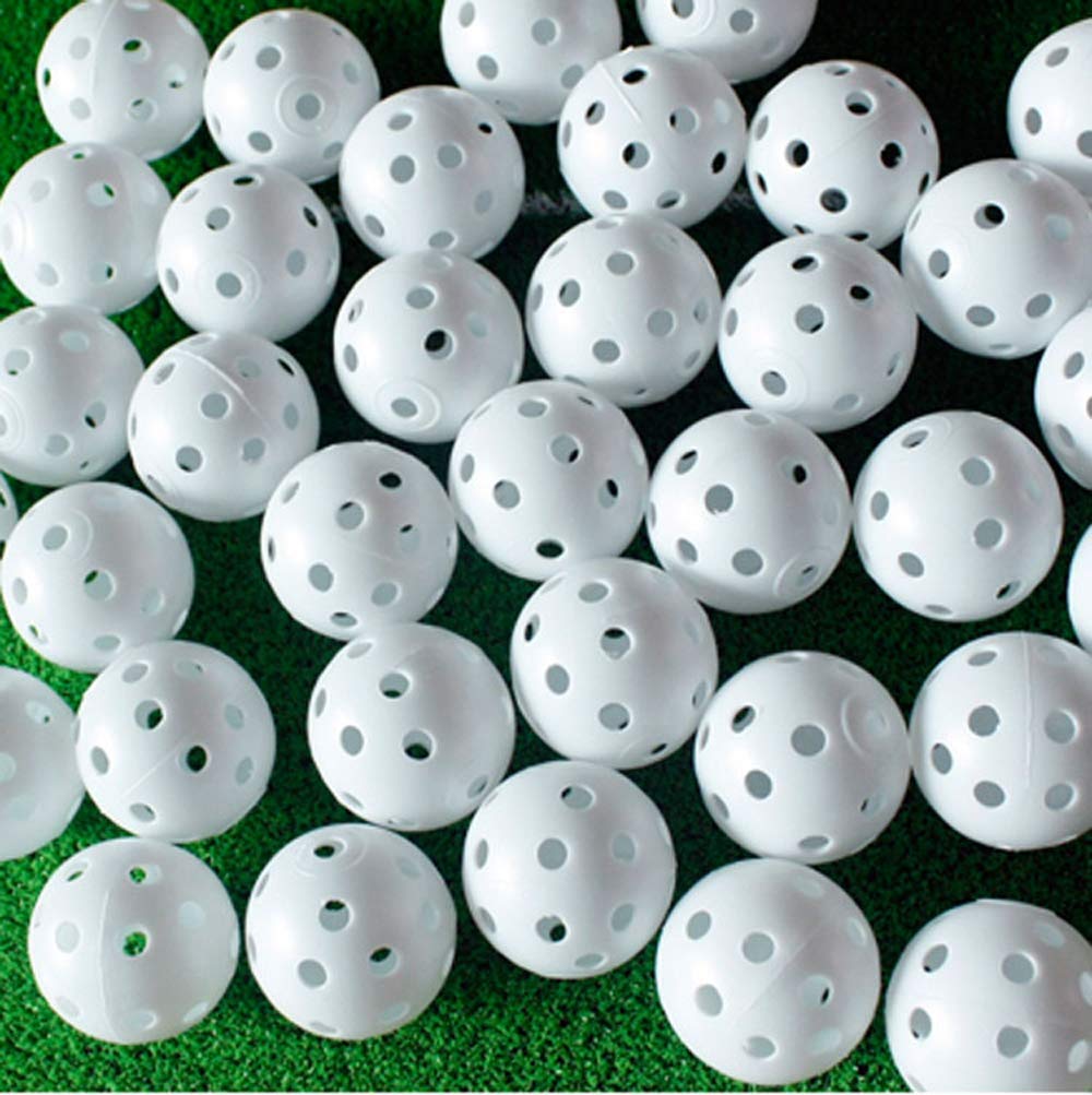 Adwikoso 50Pc Plastic Golf Training Balls 42 Mm Golf Balls For Indoor Putting Green Backyard Outdoor Practice Equipment With 2 G