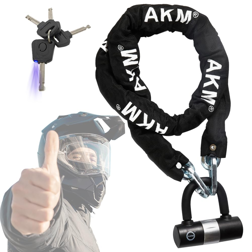 AKM Motorcycle Chain Lock 160cm/5.3ft Heavy Duty Bike Chain Lock Anti-Theft Durable 10mm Thick Ring Security Bicycle Chain Lock 