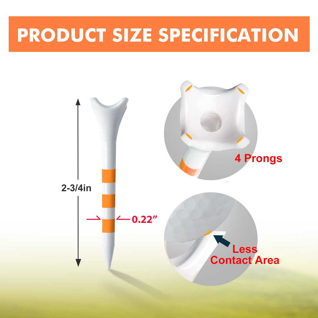 Full Choice Plastic Golf Tees 60 Pack (2-3/4) - Reduce Friction & Increase Distance, Golf Plastic Tees (White with Blue Strips