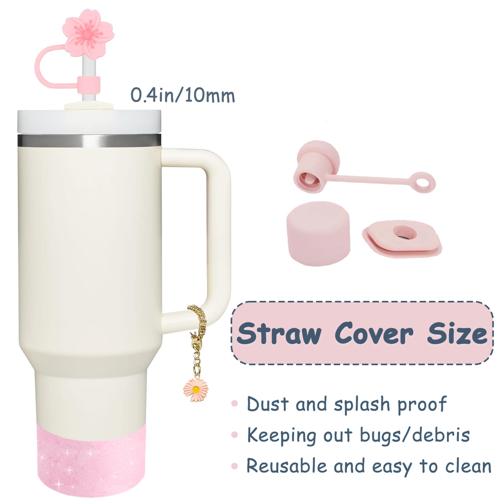vikgle Stanley Cup Accessories Set for 40oz & 30oz Tumblers - Handle Strap, Spill-Proof Stopper, Silicone Straw Cover, Boot Base