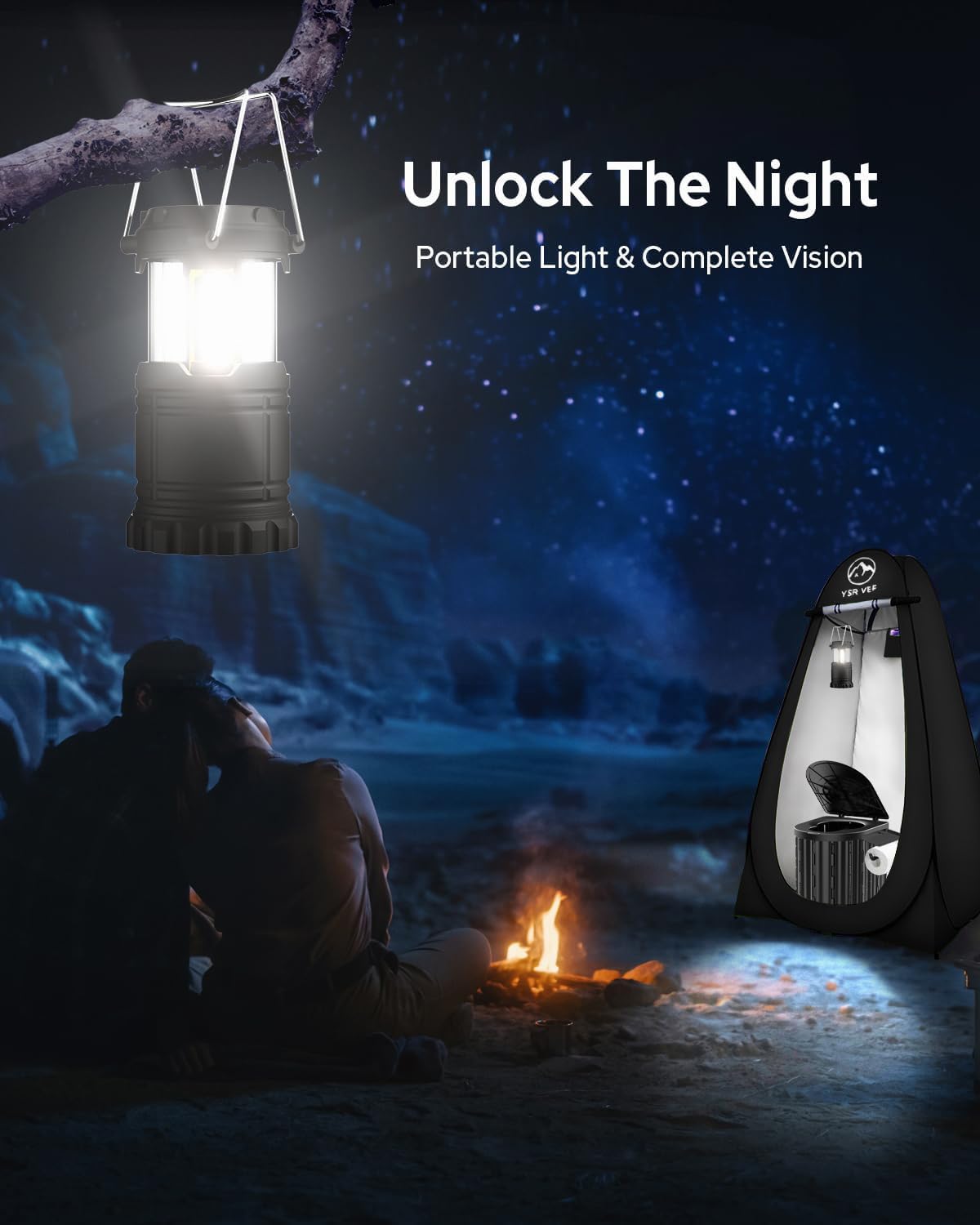 Camping Toilet With Pop-Up Privacy Tent And Liquid Waste Gel, Portable Toilet With Large Tent And Camping Lantern, Ergonomic Pot